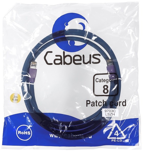 Кабель патч-корд SSTP 8 кат. 2м Cabeus PC-SSTP-RJ45-Cat.8-2m-LSZH 728386