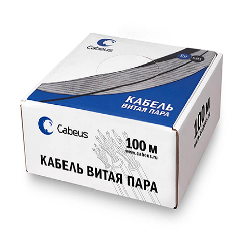 Кабель витая пара U/UTP 5e кат. 2 пары Cabeus UTP-2P-Cat.5e-SOLID-LSZH-GY-100 1037394
