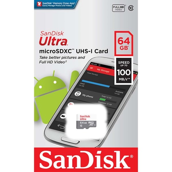 Карта памяти MicroSDXC 64GB SanDisk SDSQUNR-064G-GN3MN 813870