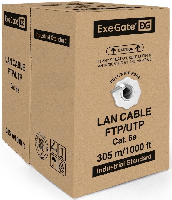 Кабель витая пара U/UTP 5e кат. 4 пары Exegate UTP4-C5e-CU-S25-IN-PVC-GY-305 998868