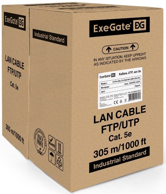 Кабель витая пара U/UTP 5e кат. 4 пары Exegate UTP4-C5e-CU-S25-IN-LSZH-GR-305 998869
